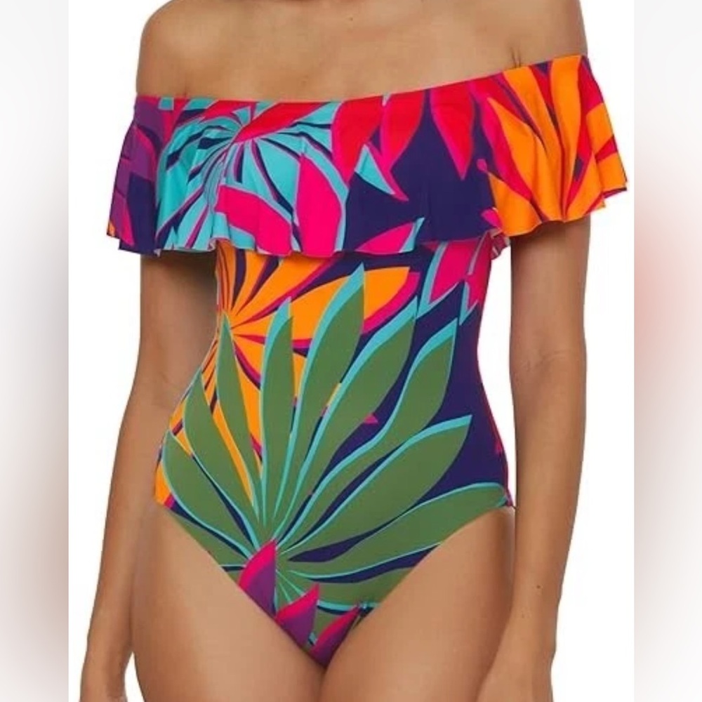 Trina Turk NEW Size 10Wailea Ruffle One Piece Swimsuit Off Shoulder MSRP: $162.0